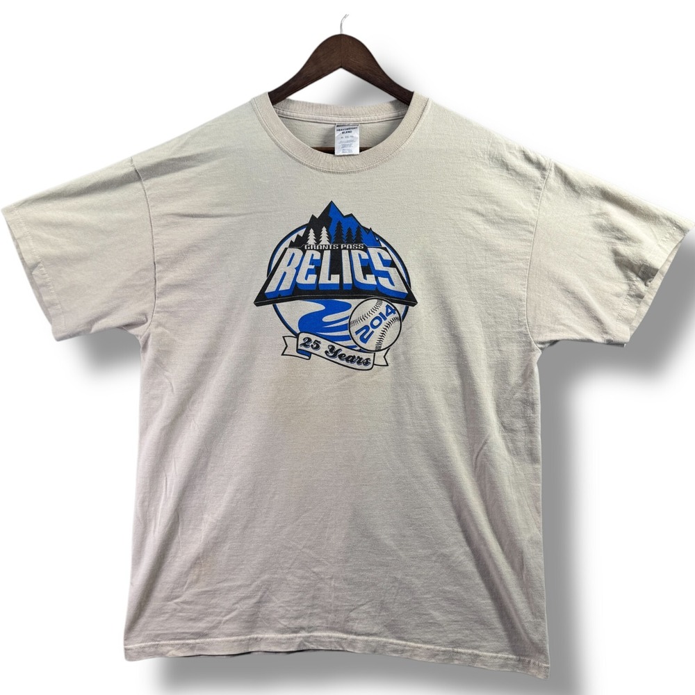 Jerzees Grants Pass Relics Baseball 2014 T-Shirt Mens XL Tan Graphic Tee
